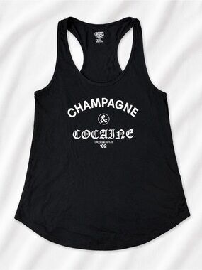 Crooks & Castles Black Racerback Tank with White 'Champagne & Cocaine' Graphic